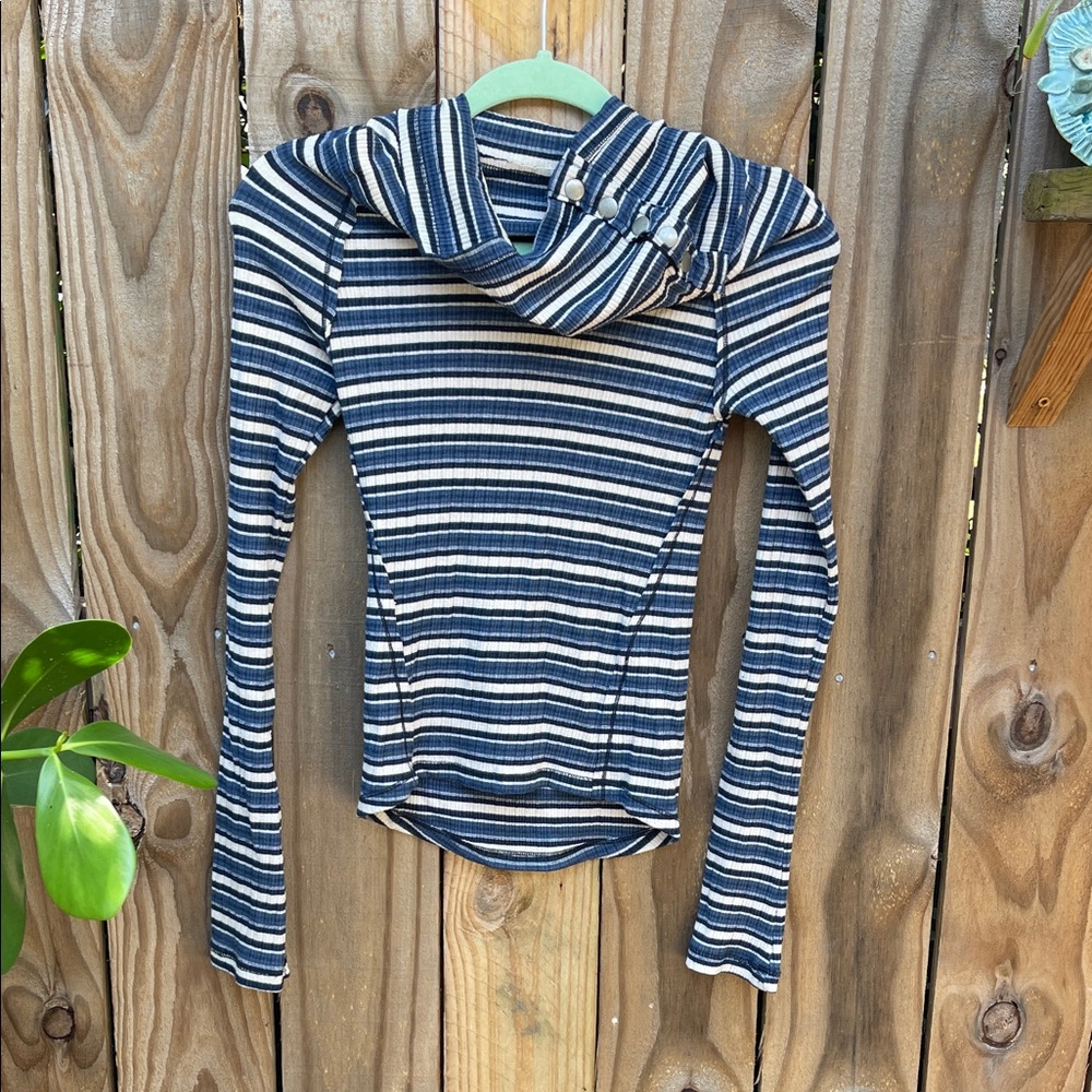 Free People Cowl Neck Blue and White Striped Shirt